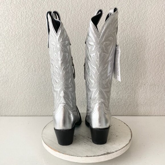 Lane SMOKESHOW Womens Cowboy Boots 6 Silver Western Cowgirl Mid Calf Pointed Toe - Picture 3 of 11